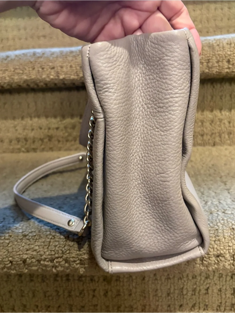 Kate Spade Beige Phoebe Emerson Shimmery Pebbled Gold Chain Leather Bag 8”x12”